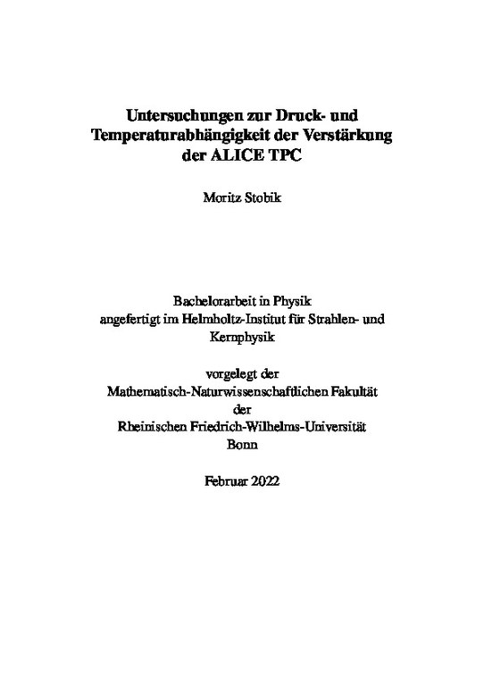 Untersuchungen zur Druck- und Temperaturabhängigkeit der Verstärkung der ALICE TPC